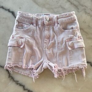 Light Pink Distressed Denim Shorts
